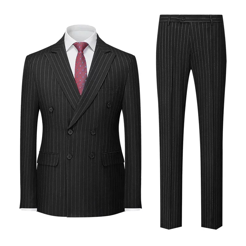 Tiavllya Tiavllya Fashion Men's 3 Pieces Slim Fit Striped Peak Lapel Tuxedos (Blazer+Pants)