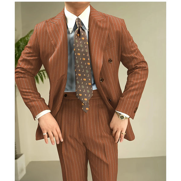 Tiavllya Tiavllya Fashion Men's 3 Pieces Slim Fit Striped Peak Lapel Tuxedos (Blazer+Pants)