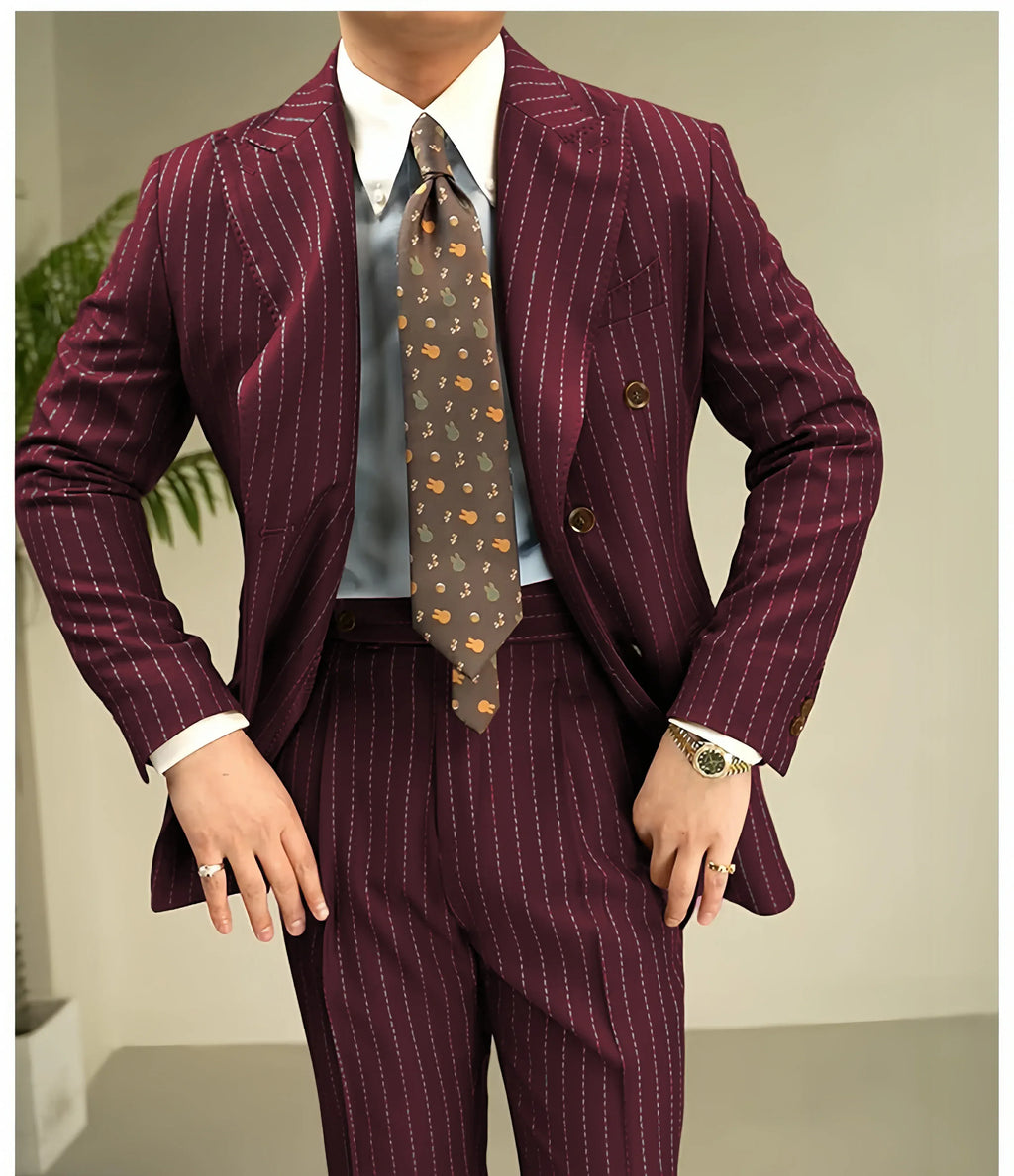 Tiavllya Tiavllya Fashion Men's 3 Pieces Slim Fit Striped Peak Lapel Tuxedos (Blazer+Pants)