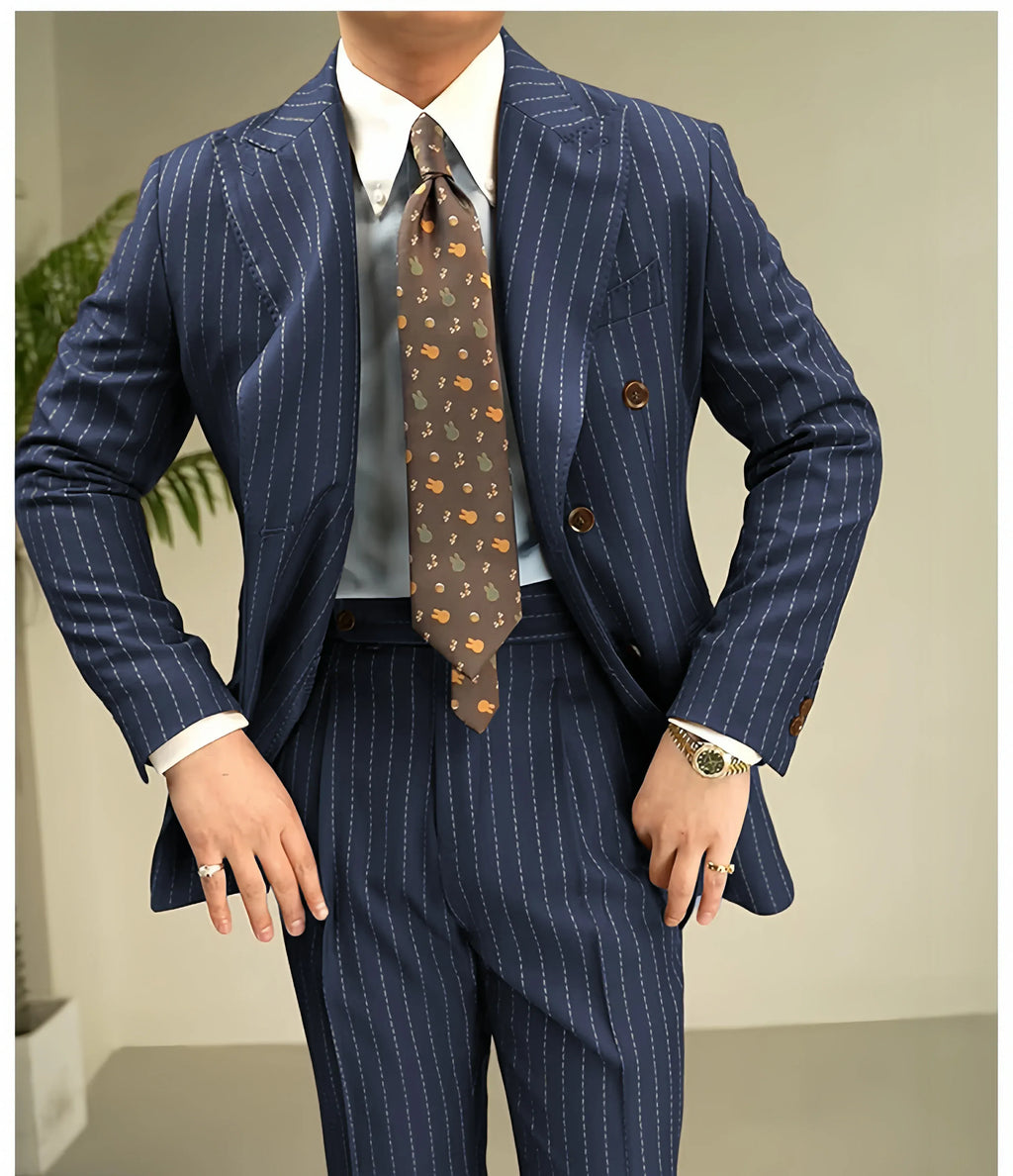 Tiavllya Tiavllya Fashion Men's 3 Pieces Slim Fit Striped Peak Lapel Tuxedos (Blazer+Pants)