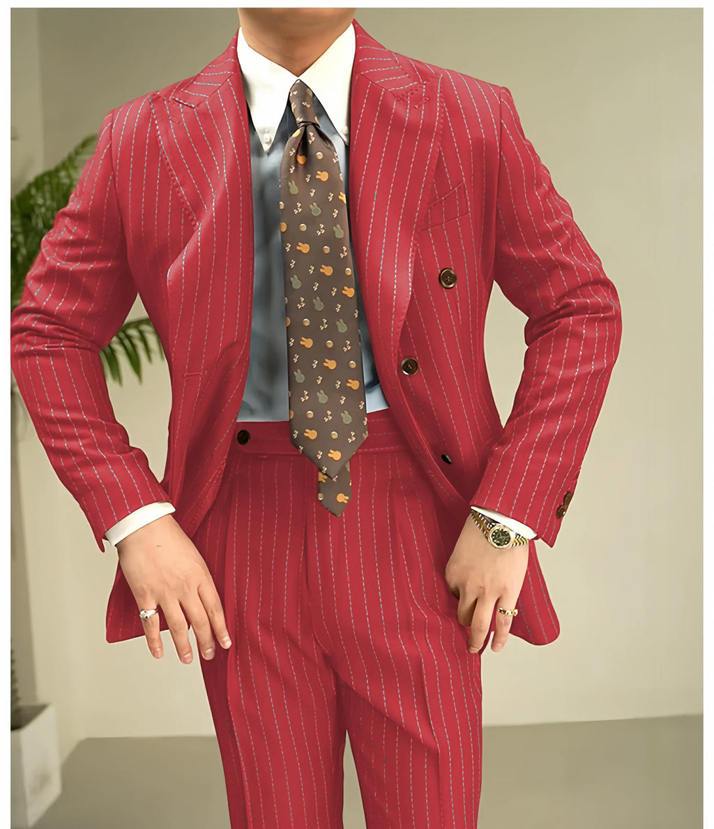 Tiavllya Tiavllya Fashion Men's 3 Pieces Slim Fit Striped Peak Lapel Tuxedos (Blazer+Pants)