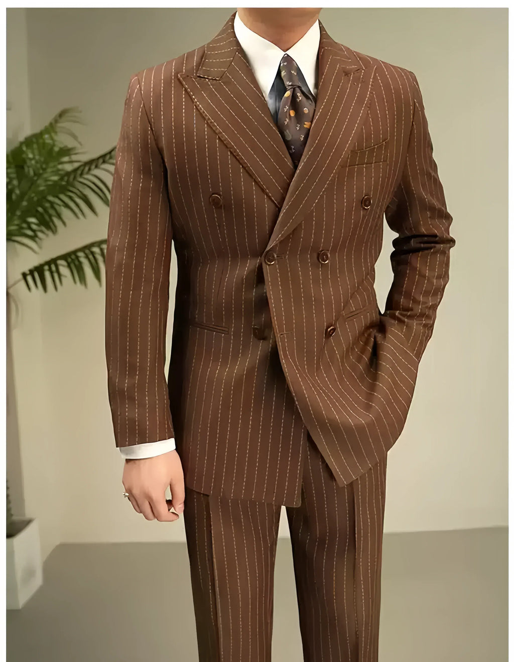 Tiavllya Tiavllya Fashion Men's 3 Pieces Slim Fit Striped Peak Lapel Tuxedos (Blazer+Pants)