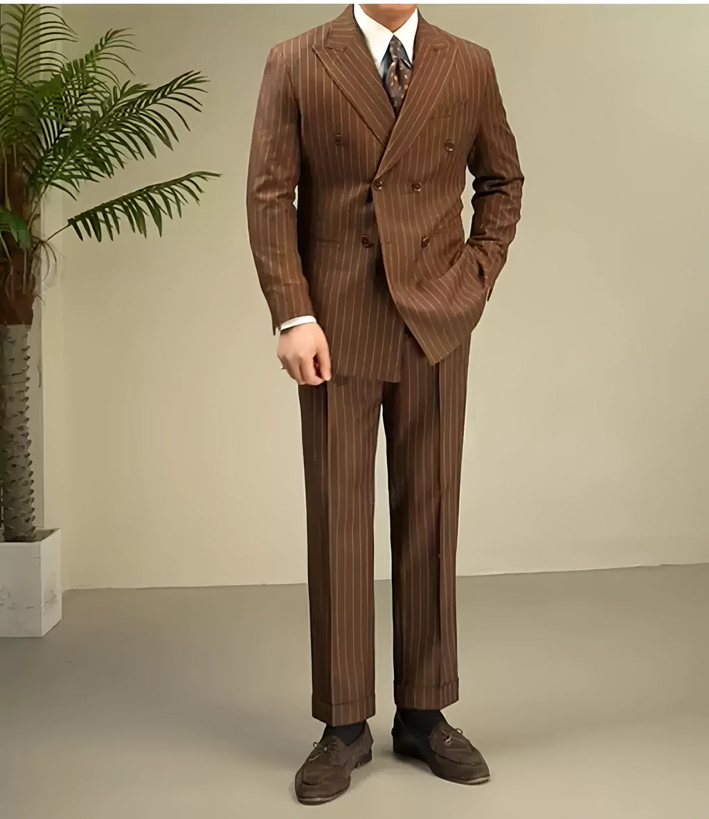 Tiavllya Tiavllya Fashion Men's 3 Pieces Slim Fit Striped Peak Lapel Tuxedos (Blazer+Pants)