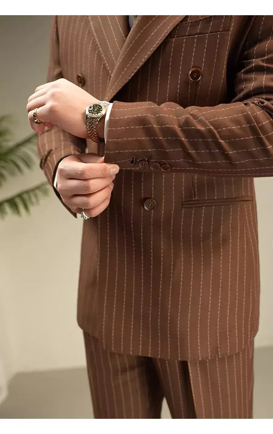 Tiavllya Tiavllya Fashion Men's 3 Pieces Slim Fit Striped Peak Lapel Tuxedos (Blazer+Pants)