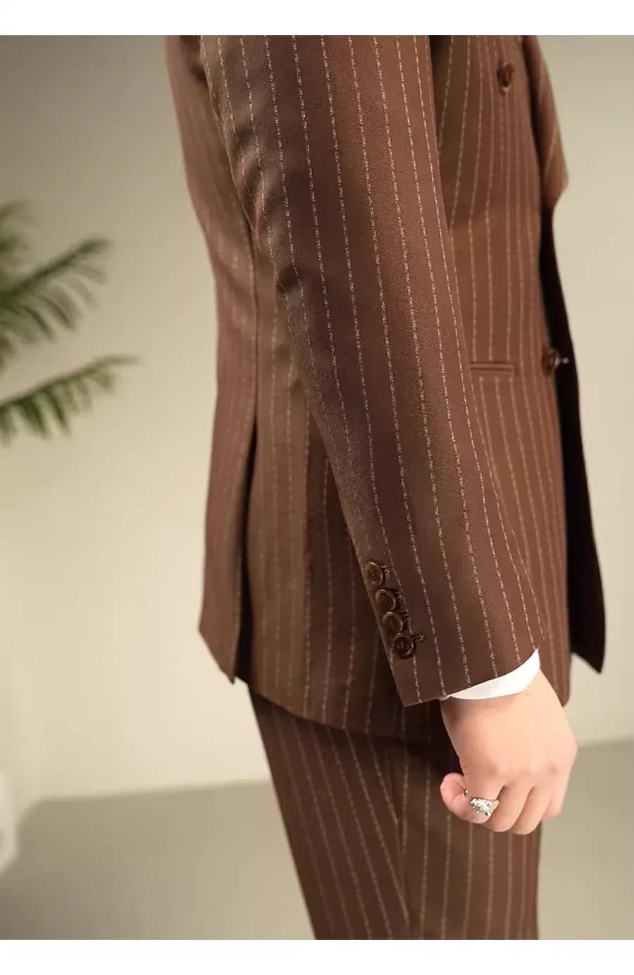 Tiavllya Tiavllya Fashion Men's 3 Pieces Slim Fit Striped Peak Lapel Tuxedos (Blazer+Pants)