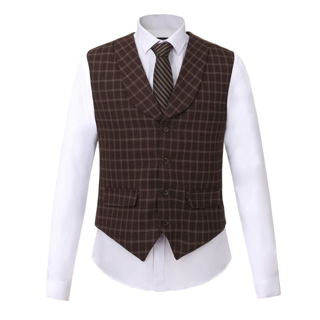 Tiavllya Tiavllya Fashion Men's 3 Pieces Tweed Plaid Notch Lapel Suit (Blazer+vest+Pants)
