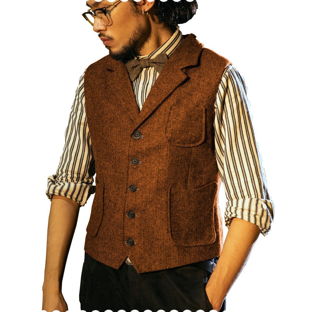 Tiavllya Tiavllya Fashion Men's Classic Tweed Herringbone Notch Lapel Waistcoat