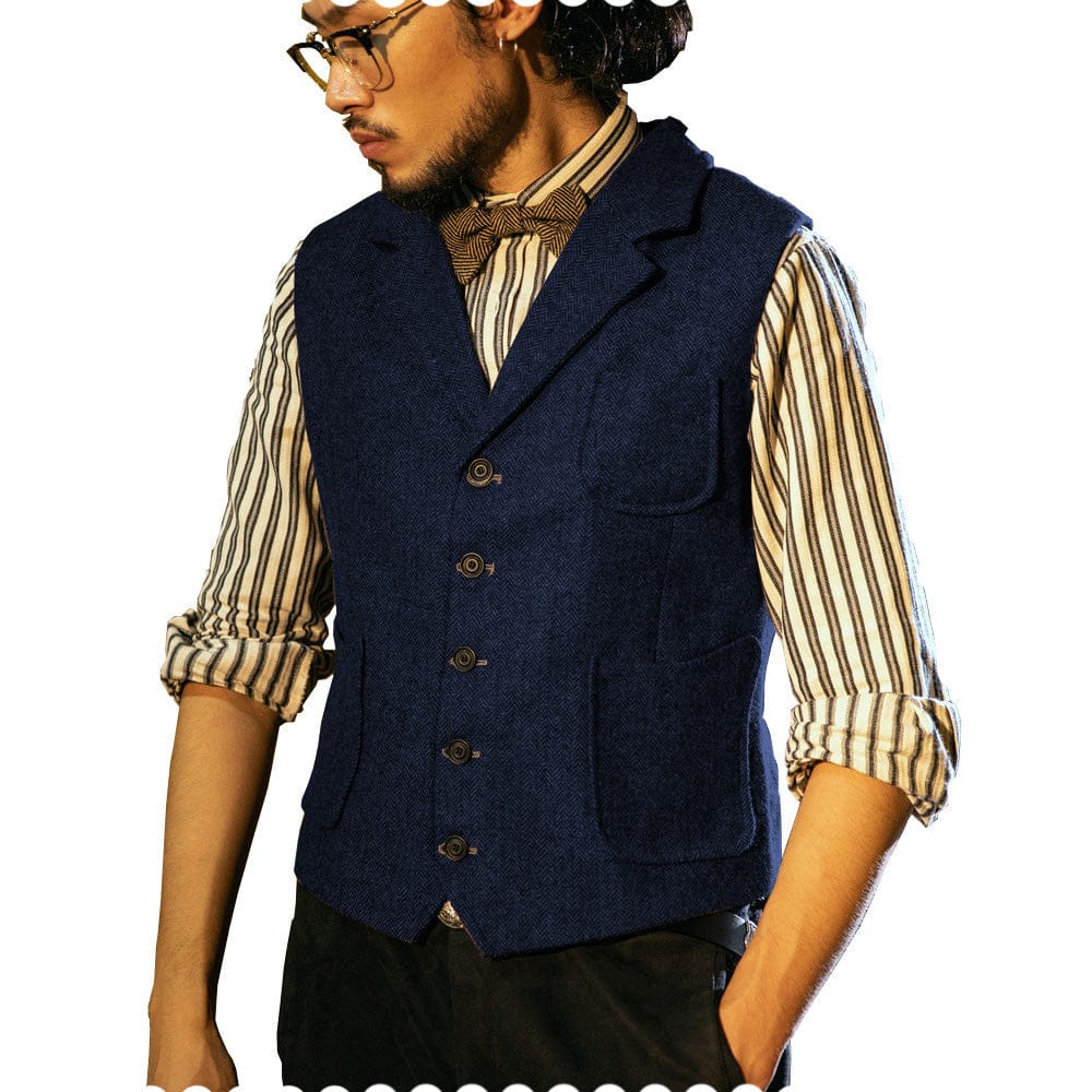 Tiavllya Tiavllya Fashion Men's Classic Tweed Herringbone Notch Lapel Waistcoat