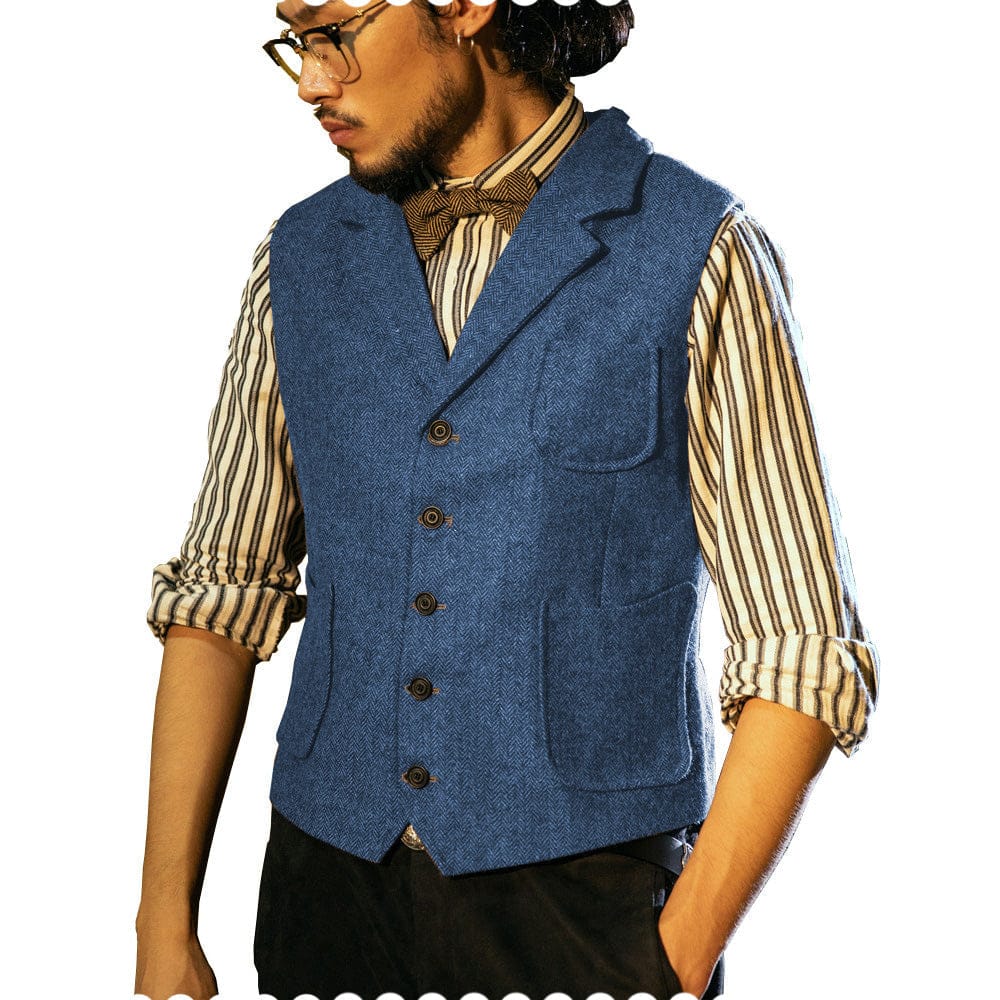 Tiavllya Tiavllya Fashion Men's Classic Tweed Herringbone Notch Lapel Waistcoat
