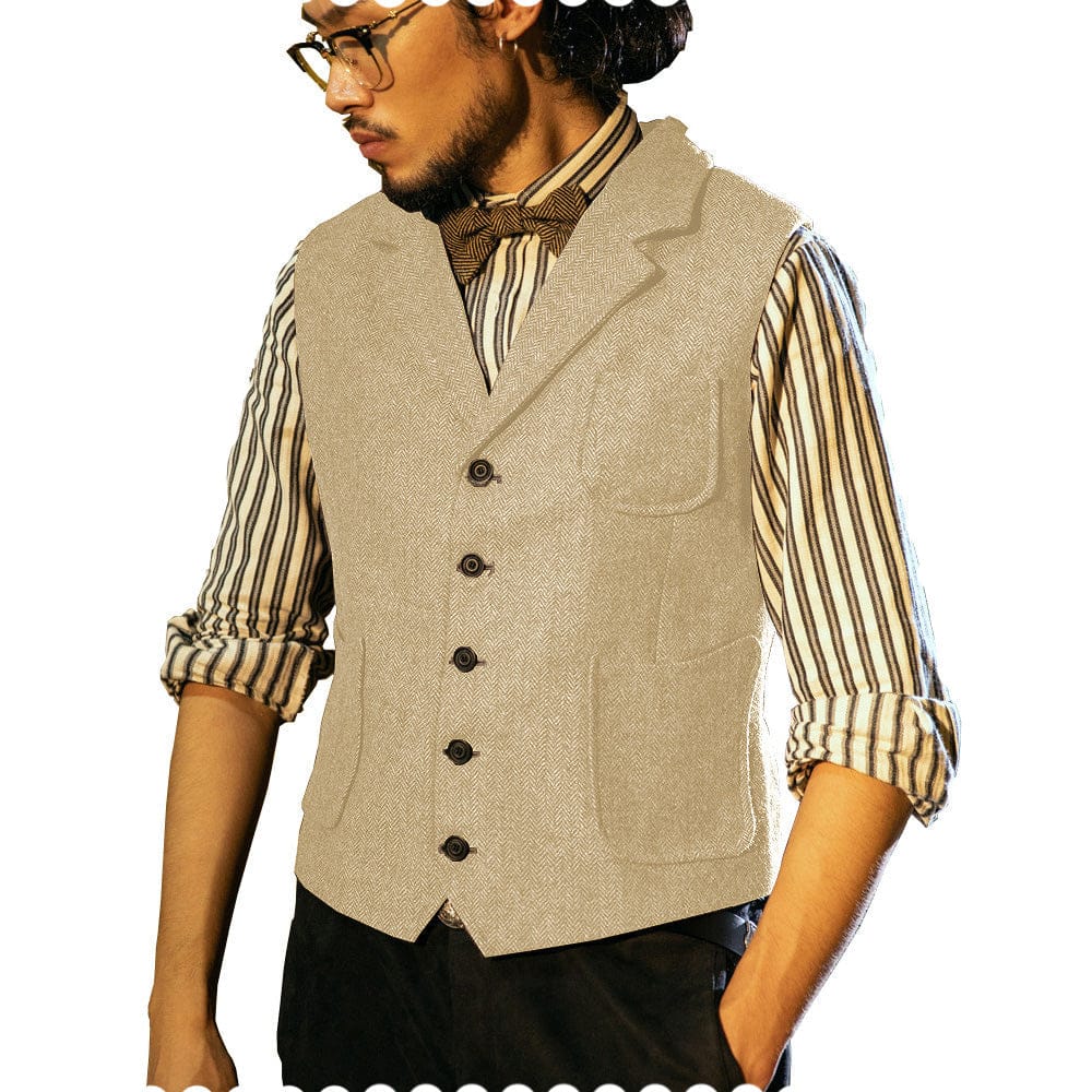 Tiavllya Tiavllya Fashion Men's Classic Tweed Herringbone Notch Lapel Waistcoat