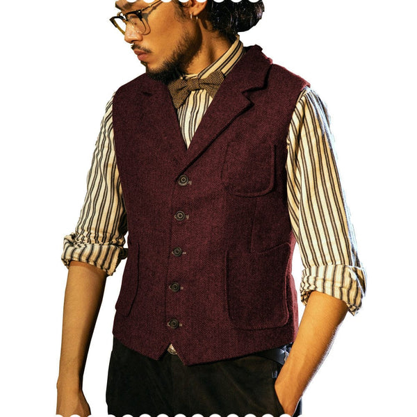 Tiavllya Tiavllya Fashion Men's Classic Tweed Herringbone Notch Lapel Waistcoat