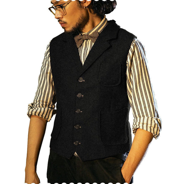 Tiavllya Tiavllya Fashion Men's Classic Tweed Herringbone Notch Lapel Waistcoat