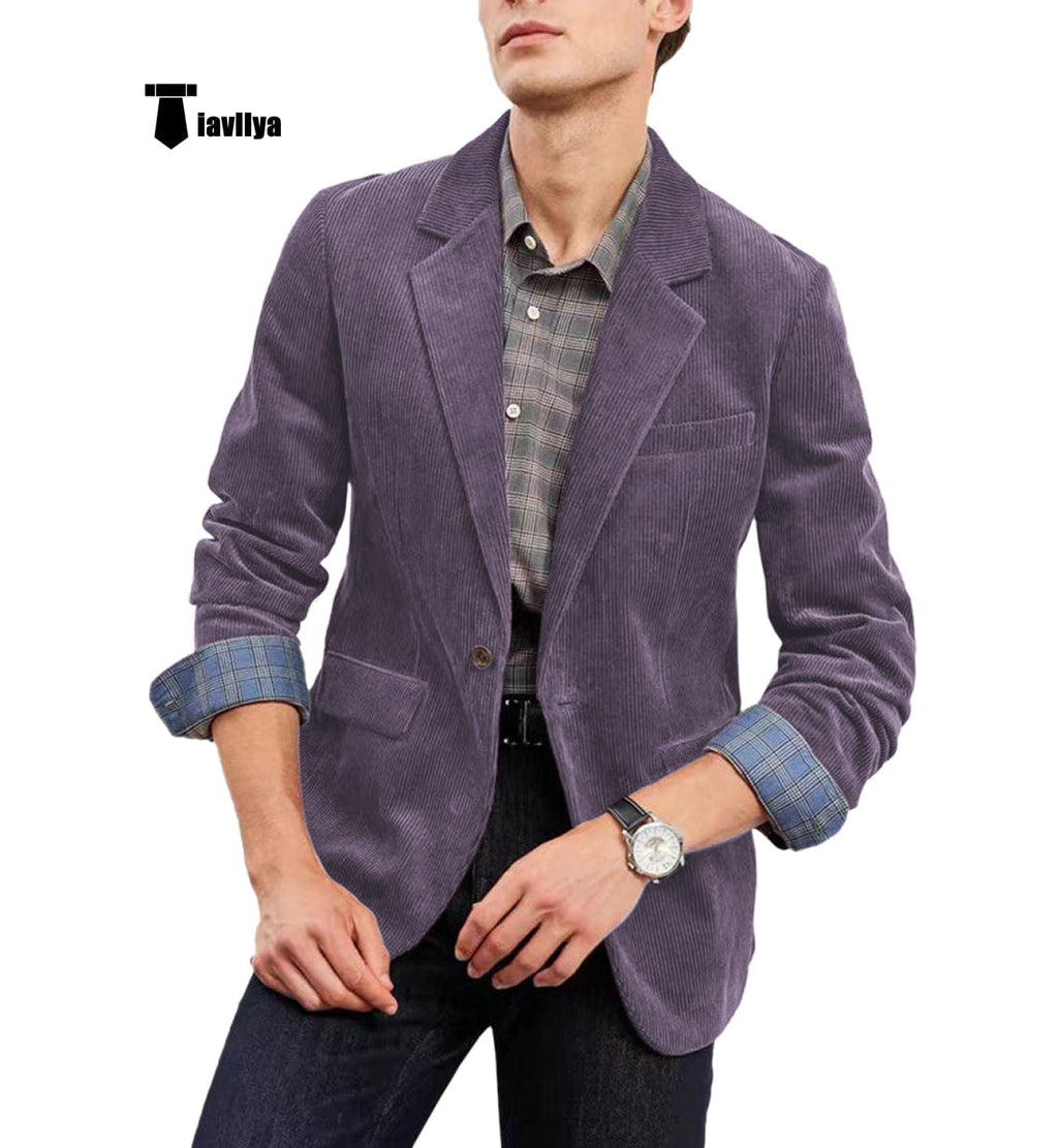 Tiavllya Tiavllya Fashion Men's Corduroy Suit Retro Slim Fit Notch Lapel Sports Jacket