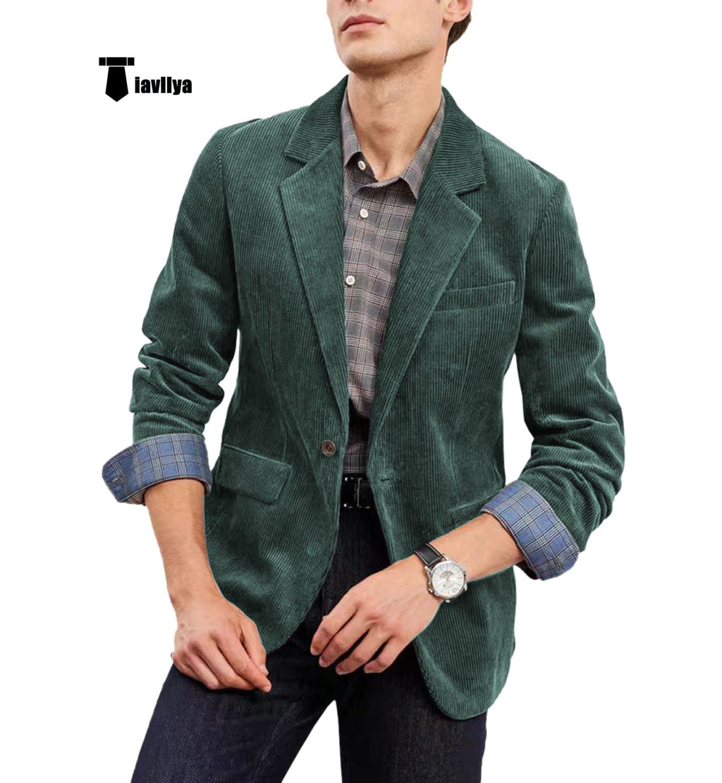 Tiavllya Tiavllya Fashion Men's Corduroy Suit Retro Slim Fit Notch Lapel Sports Jacket