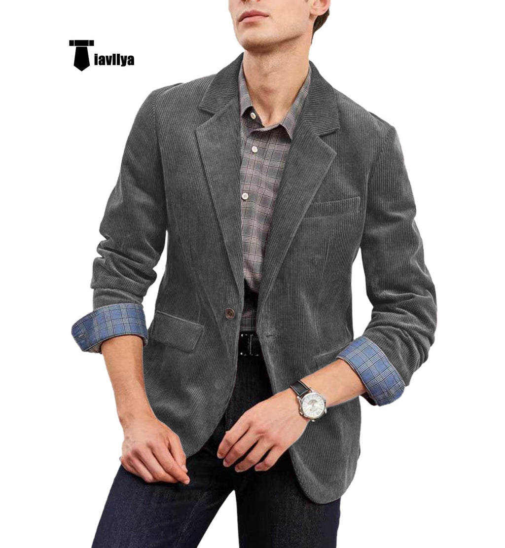 Tiavllya Tiavllya Fashion Men's Corduroy Suit Retro Slim Fit Notch Lapel Sports Jacket