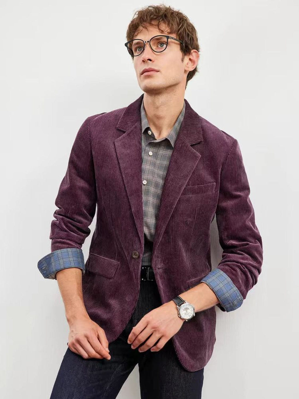 Tiavllya Tiavllya Fashion Men's Corduroy Suit Retro Slim Fit Notch Lapel Sports Jacket