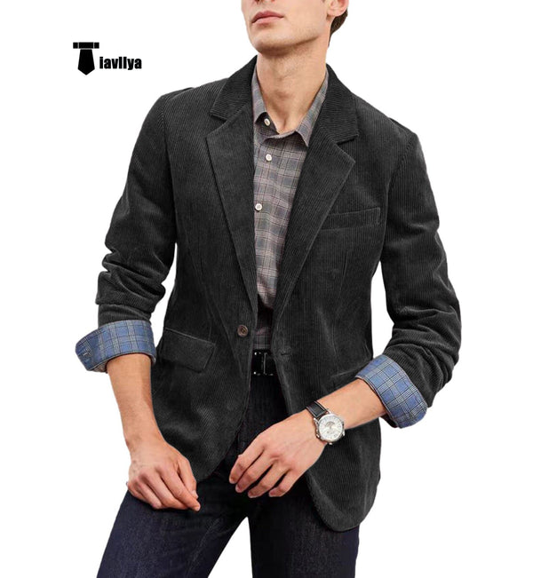 Tiavllya Tiavllya Fashion Men's Corduroy Suit Retro Slim Fit Notch Lapel Sports Jacket