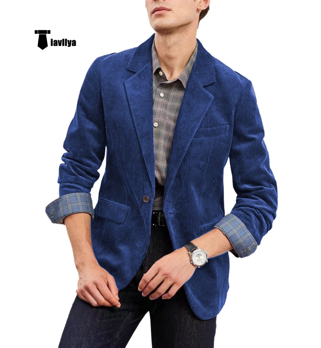 Tiavllya Tiavllya Fashion Men's Corduroy Suit Retro Slim Fit Notch Lapel Sports Jacket