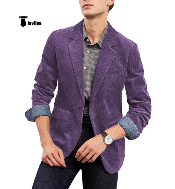 Tiavllya Tiavllya Fashion Men's Corduroy Suit Retro Slim Fit Notch Lapel Sports Jacket