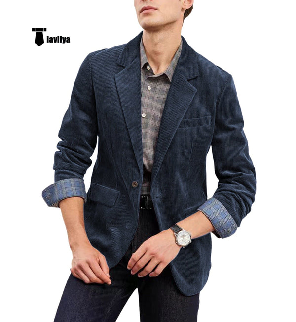 Tiavllya Tiavllya Fashion Men's Corduroy Suit Retro Slim Fit Notch Lapel Sports Jacket