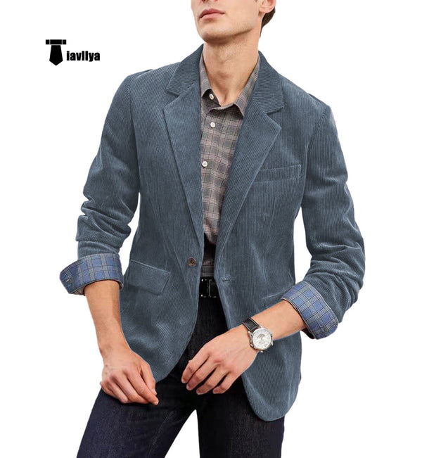 Tiavllya Tiavllya Fashion Men's Corduroy Suit Retro Slim Fit Notch Lapel Sports Jacket