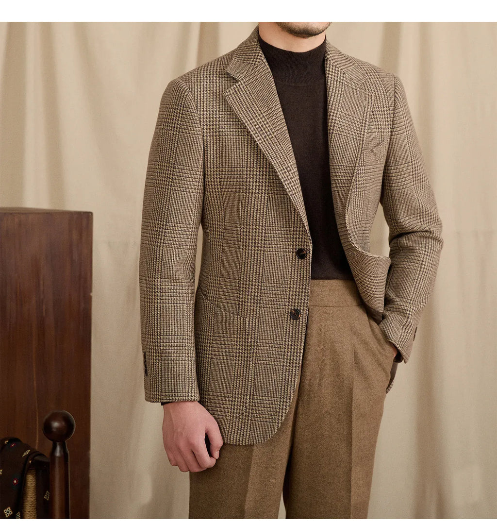 Tiavllya Tiavllya Fashion Men's Flat Plaid Notch Lapel Blazer