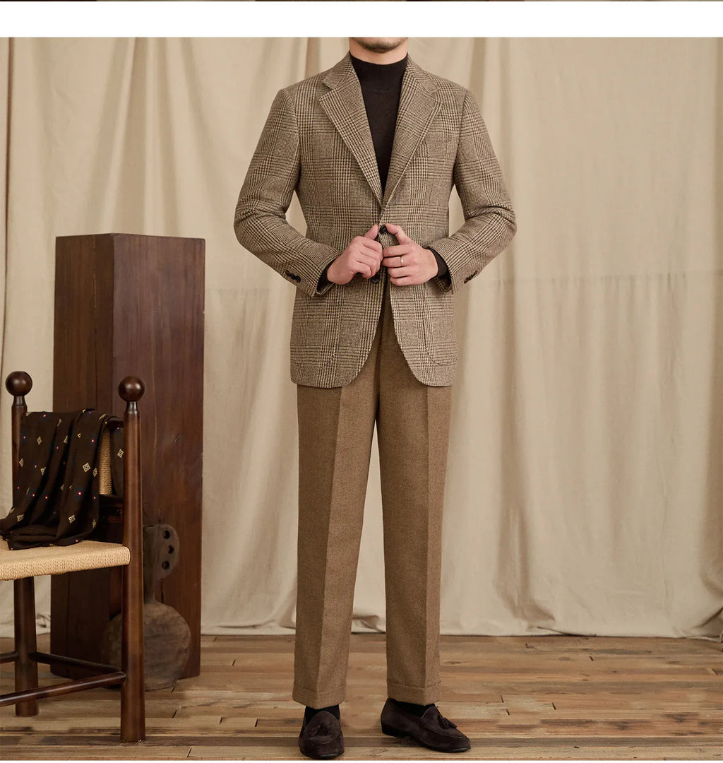 Tiavllya Tiavllya Fashion Men's Flat Plaid Notch Lapel Blazer