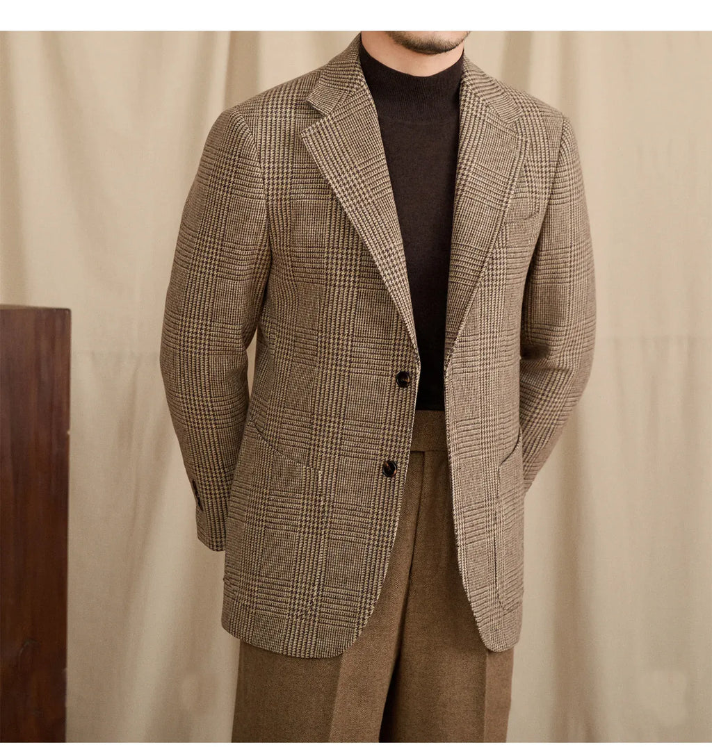 Tiavllya Tiavllya Fashion Men's Flat Plaid Notch Lapel Blazer