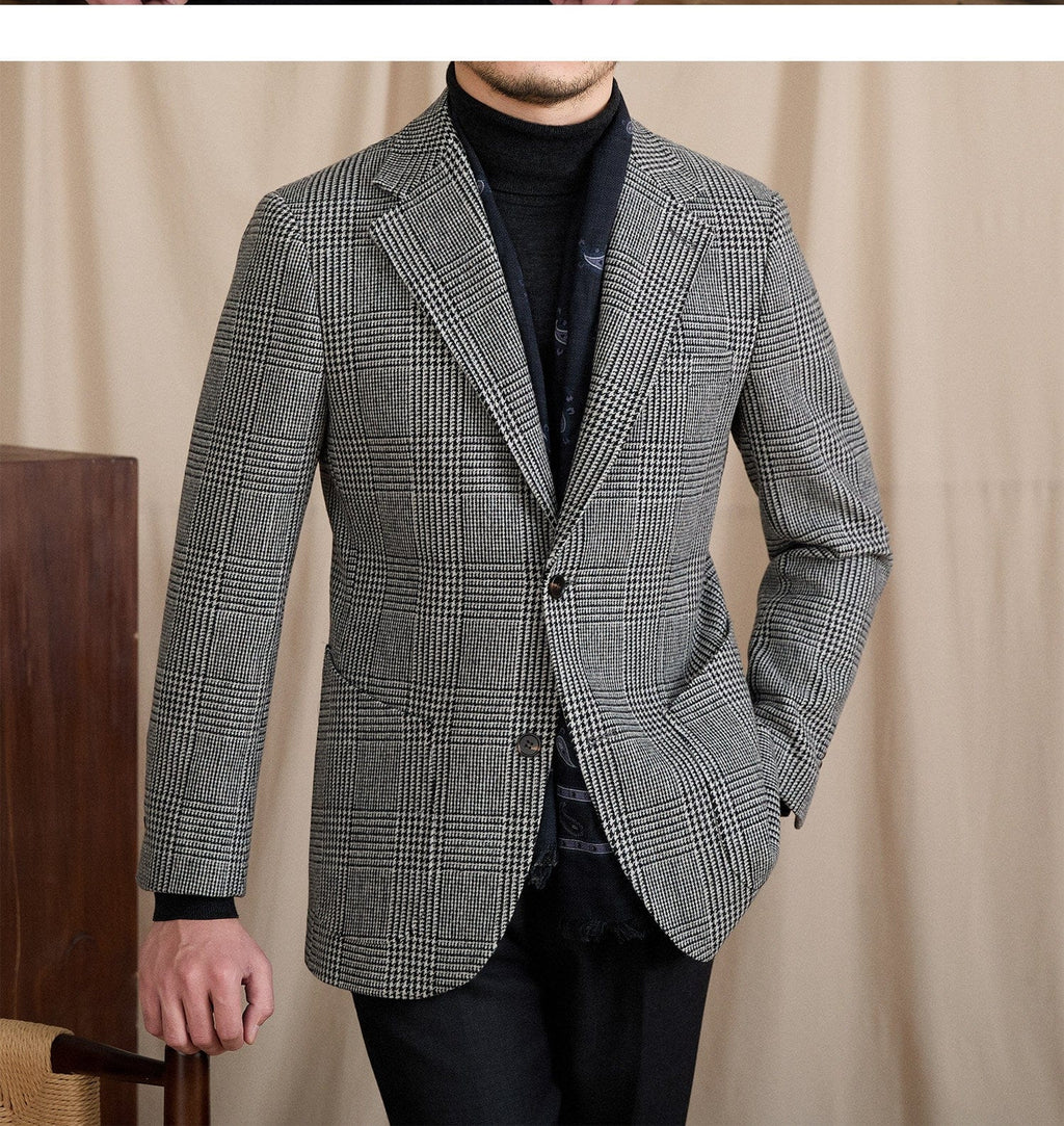 Tiavllya Tiavllya Fashion Men's Flat Plaid Notch Lapel Blazer