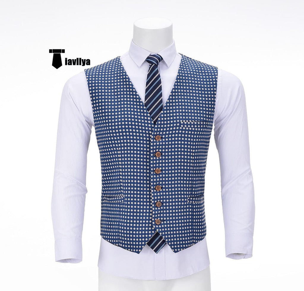 Tiavllya Tiavllya Fashion Men's Printed Polka Dots Vest V-neck Waistcoat