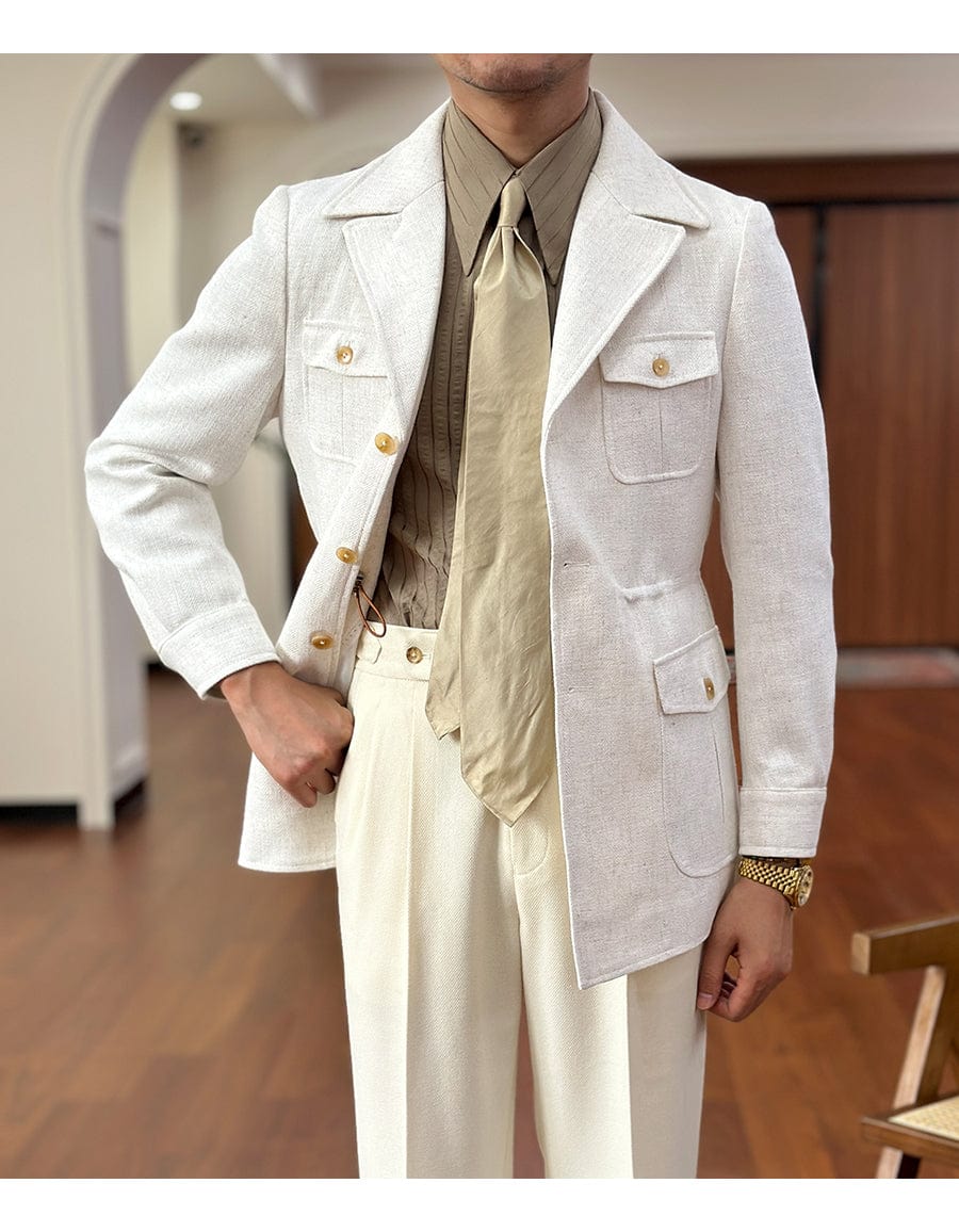 Tiavllya Tiavllya Fashion Men's Retro Slim Fit Notch Lapel Flat Suit Multi-Pocket Casual Jacket