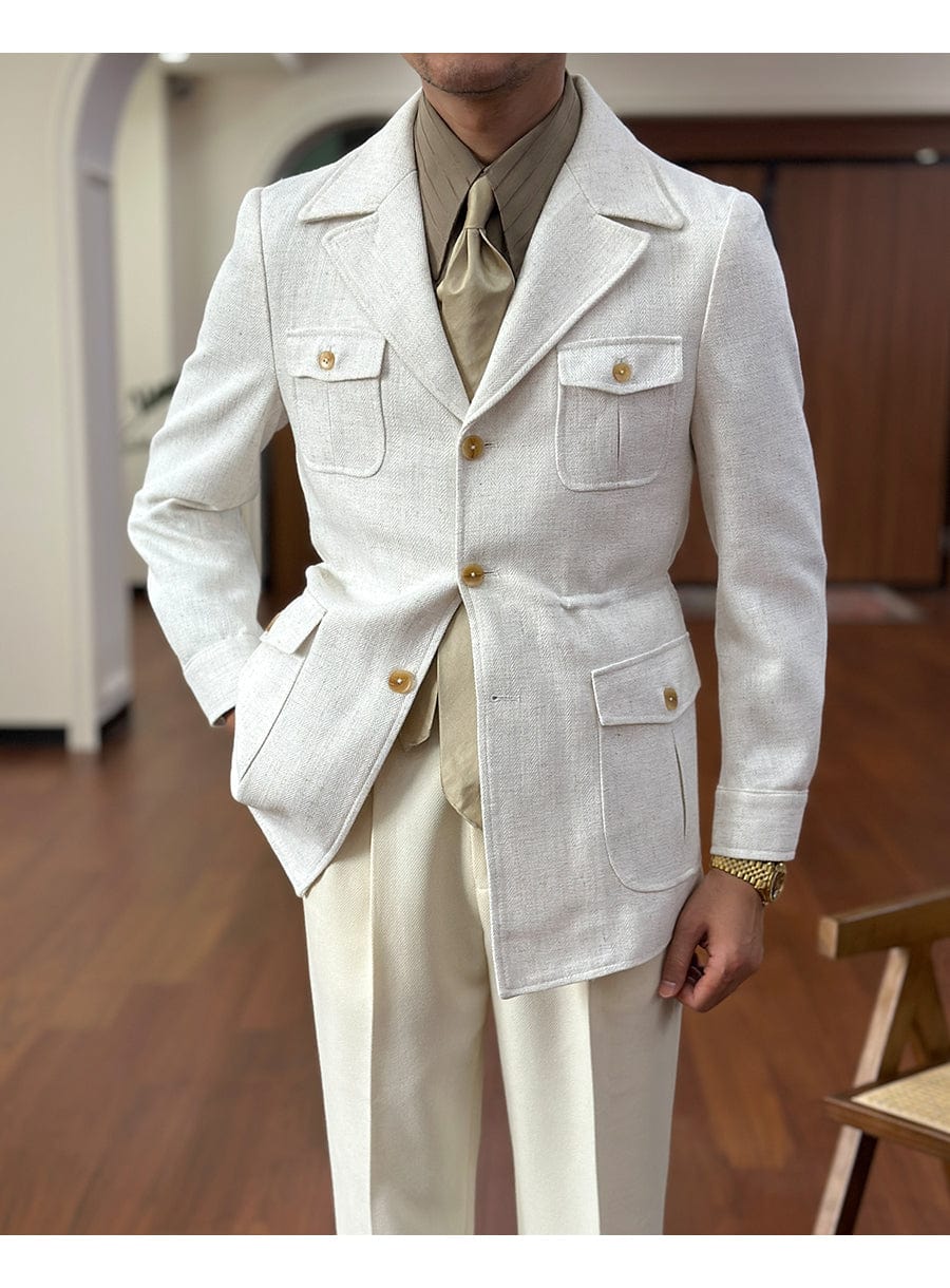 Tiavllya Tiavllya Fashion Men's Retro Slim Fit Notch Lapel Flat Suit Multi-Pocket Casual Jacket