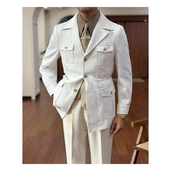 Tiavllya Tiavllya Fashion Men's Retro Slim Fit Notch Lapel Flat Suit Multi-Pocket Casual Jacket