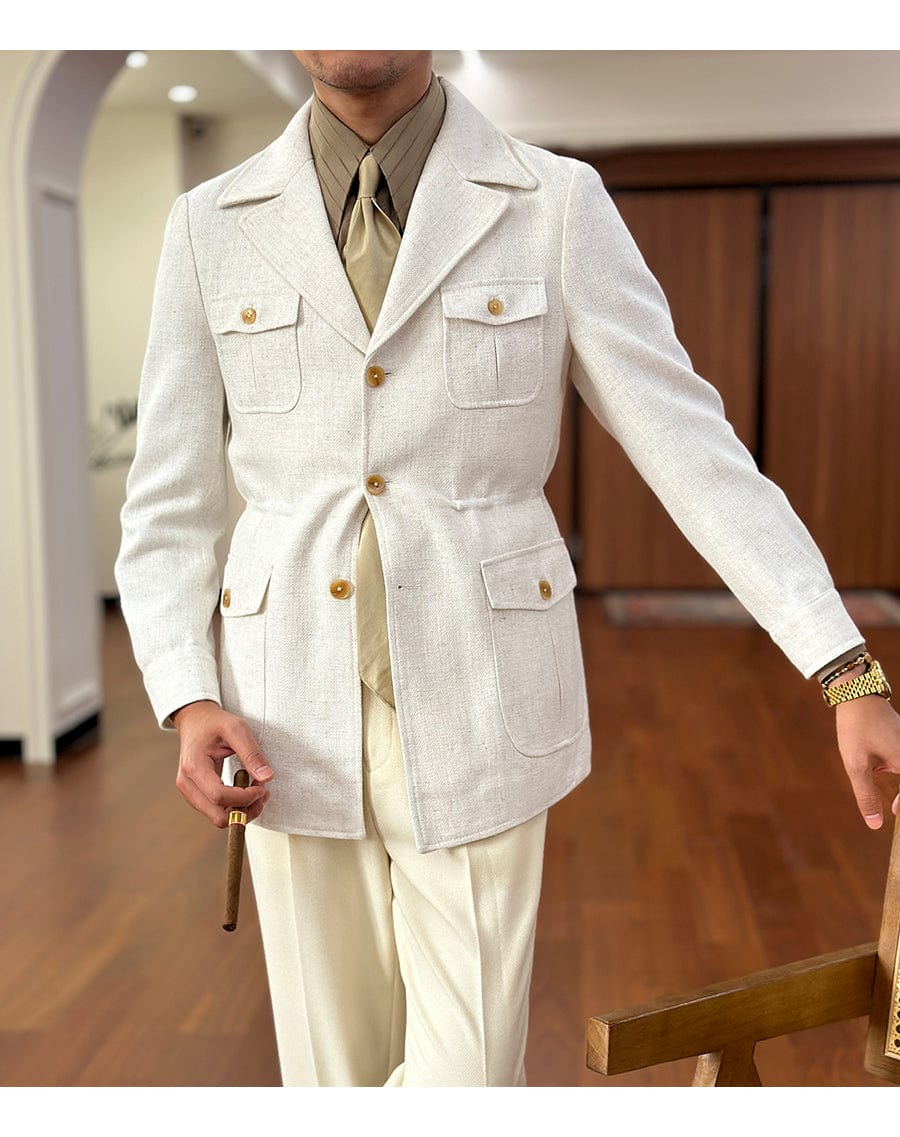 Tiavllya Tiavllya Fashion Men's Retro Slim Fit Notch Lapel Flat Suit Multi-Pocket Casual Jacket