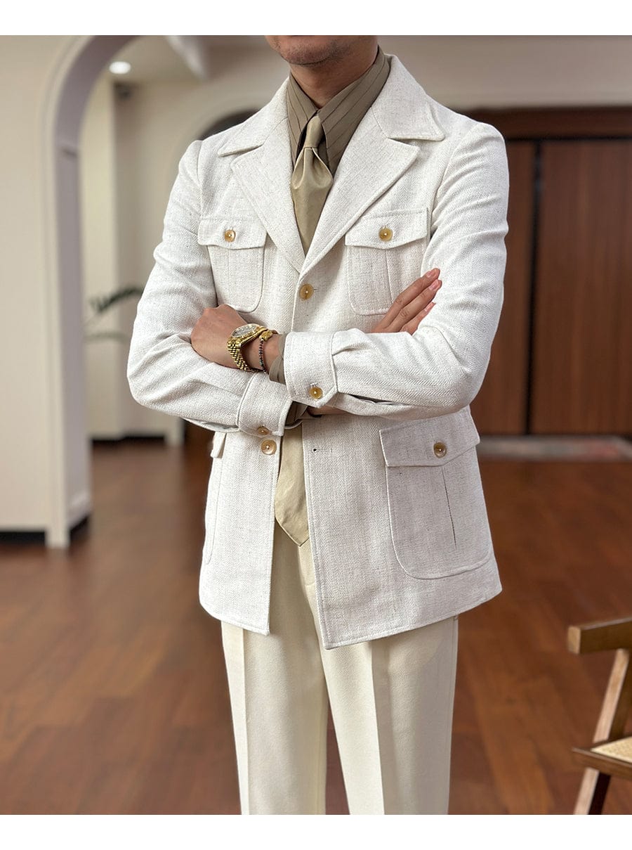 Tiavllya Tiavllya Fashion Men's Retro Slim Fit Notch Lapel Flat Suit Multi-Pocket Casual Jacket