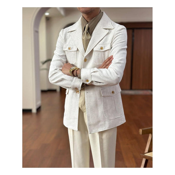 Tiavllya Tiavllya Fashion Men's Retro Slim Fit Notch Lapel Flat Suit Multi-Pocket Casual Jacket
