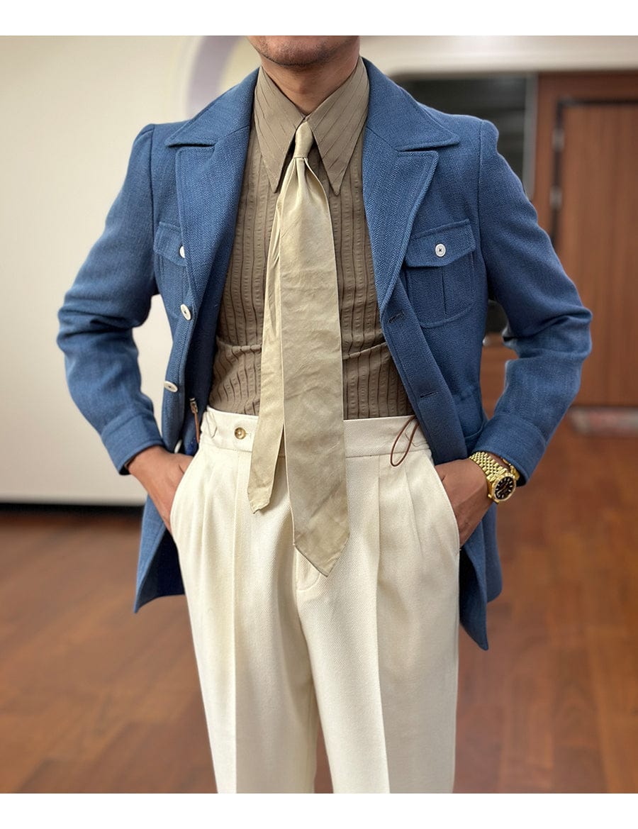 Tiavllya Tiavllya Fashion Men's Retro Slim Fit Notch Lapel Flat Suit Multi-Pocket Casual Jacket