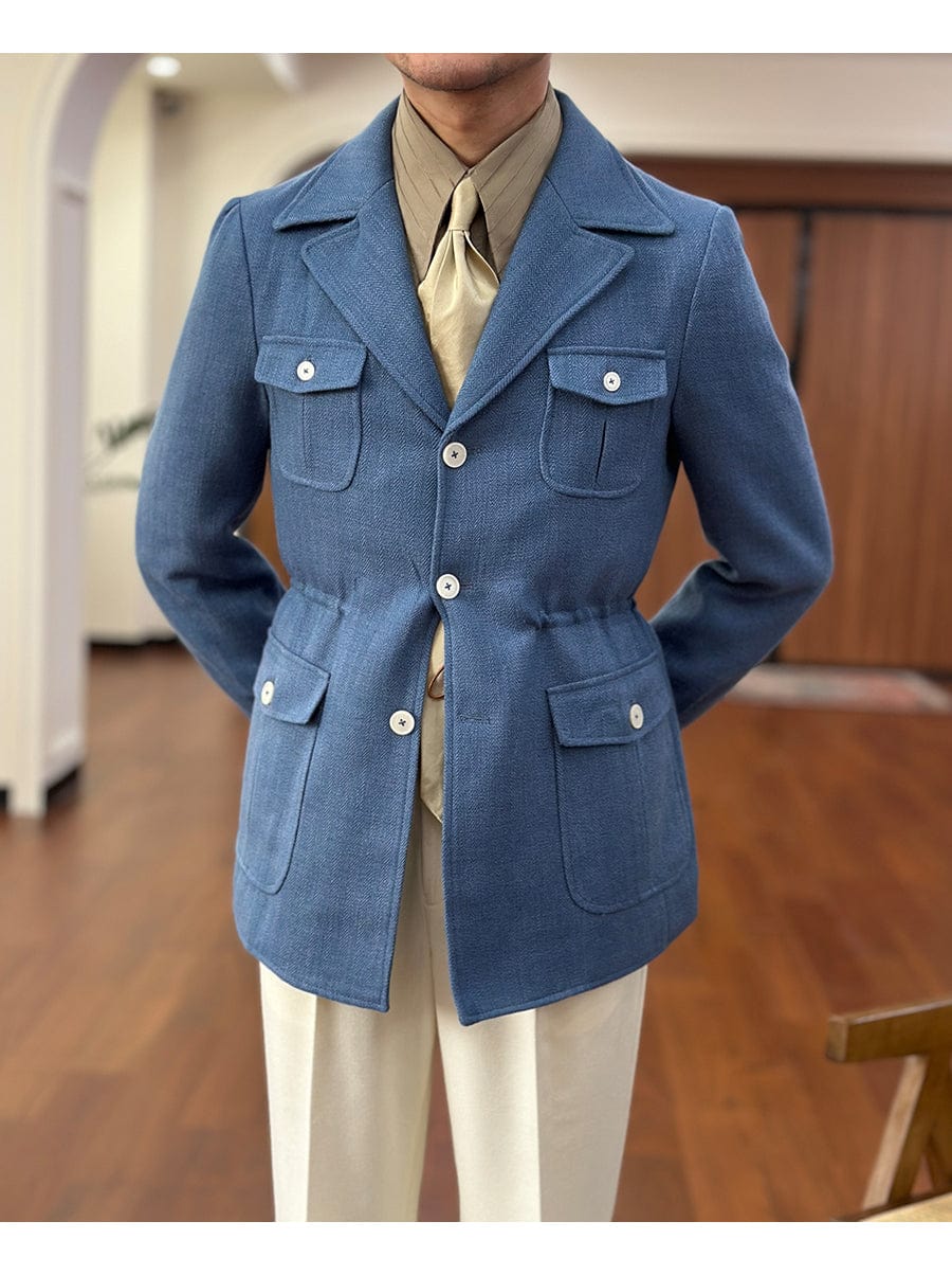 Tiavllya Tiavllya Fashion Men's Retro Slim Fit Notch Lapel Flat Suit Multi-Pocket Casual Jacket