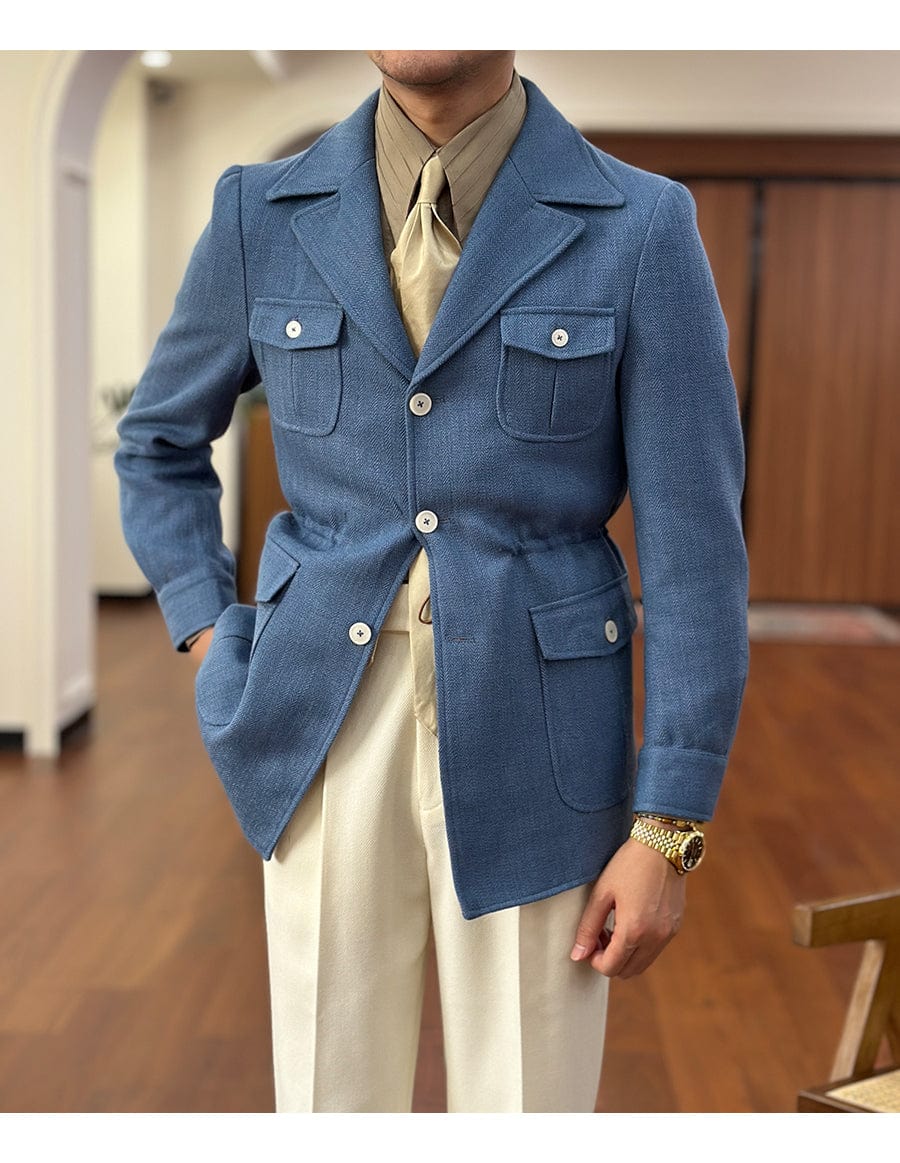 Tiavllya Tiavllya Fashion Men's Retro Slim Fit Notch Lapel Flat Suit Multi-Pocket Casual Jacket