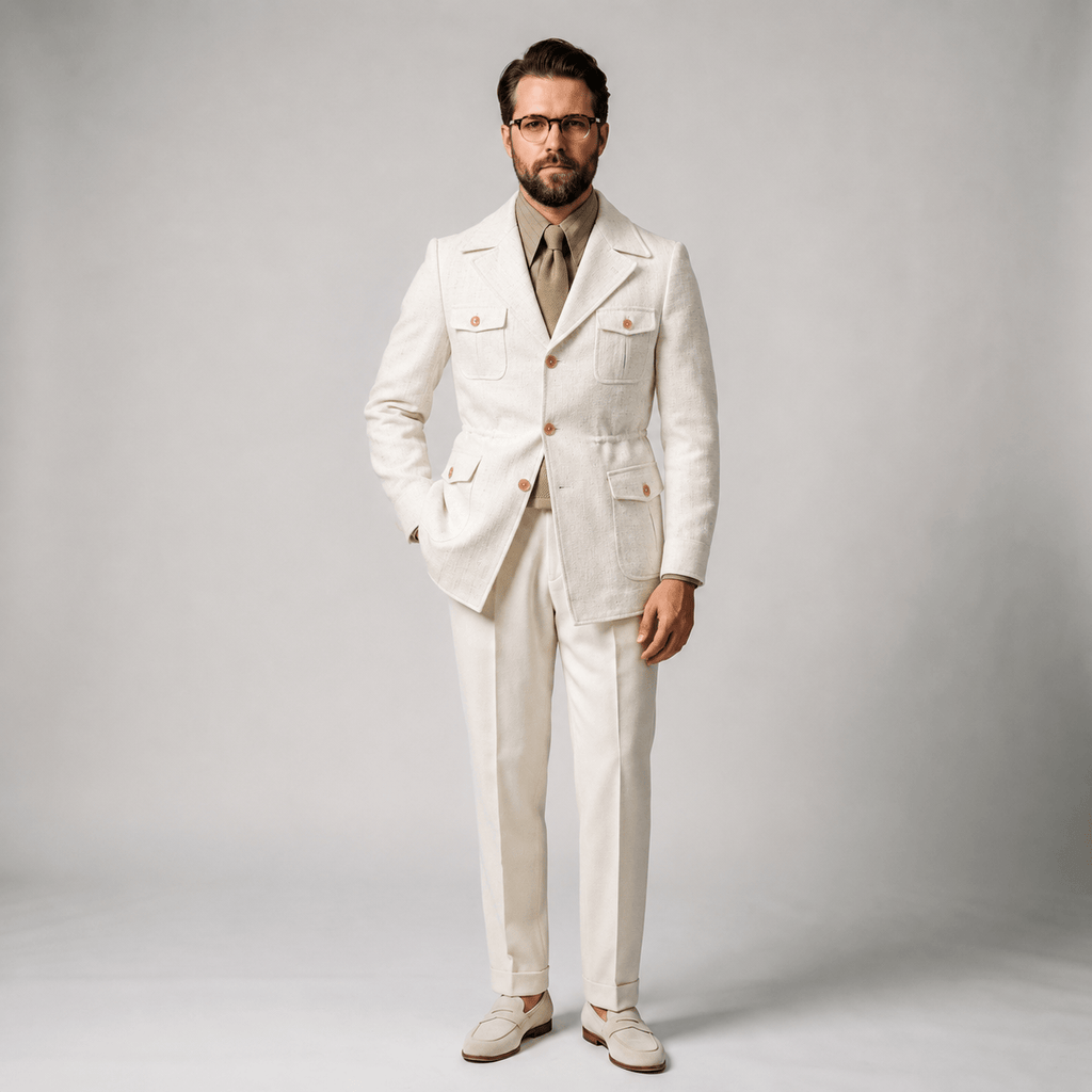 Tiavllya Tiavllya Fashion Men's Retro Slim Fit Notch Lapel Flat Suit Multi-Pocket Casual Jacket
