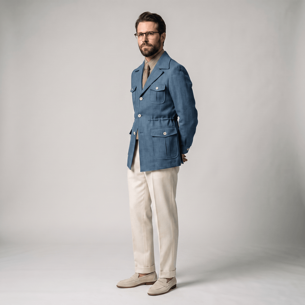 Tiavllya Tiavllya Fashion Men's Retro Slim Fit Notch Lapel Flat Suit Multi-Pocket Casual Jacket