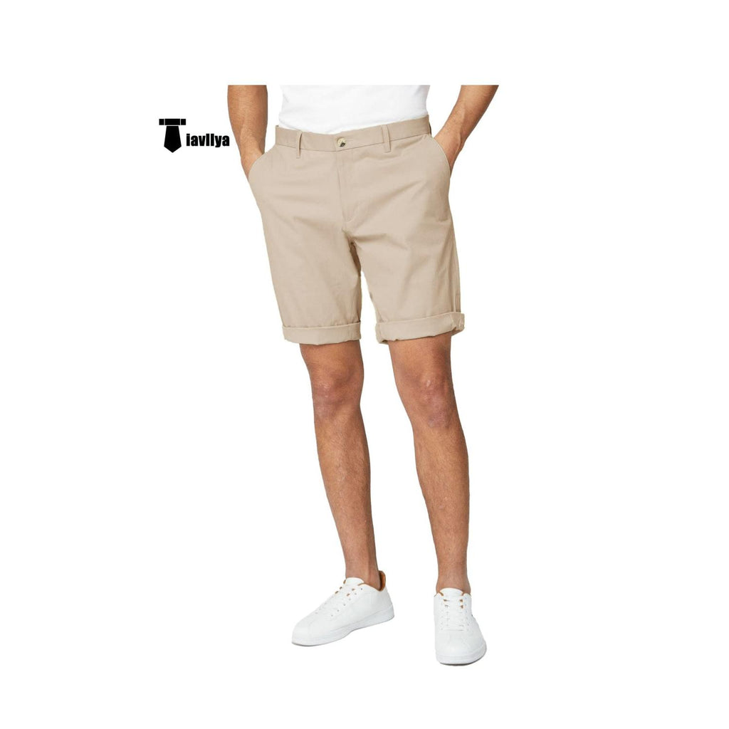 Tiavllya Fashion Men's Short Pants Flat For Beach Wedding Beige / 34W x 30L Tiavllya Fashion Men's Short Pants Flat For Beach Wedding Beige / 34W x 30L