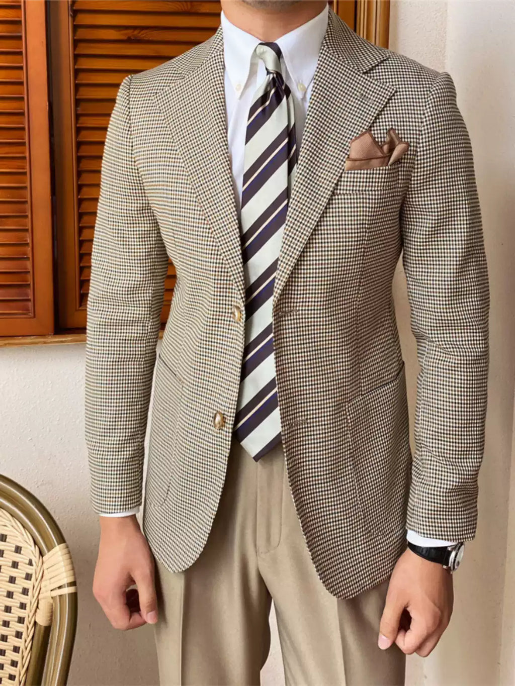 Tiavllya Tiavllya Fashion Men's Slim Fit Houndstooth Notch Lapel Flat Blazer For wedding