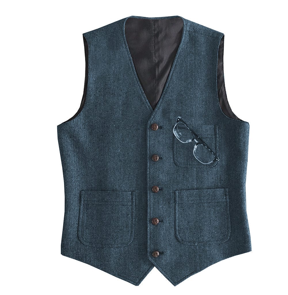 Tiavllya Tiavllya Fashion Men's Slim Fit Tweed Herringbone V Neck Waistcoat