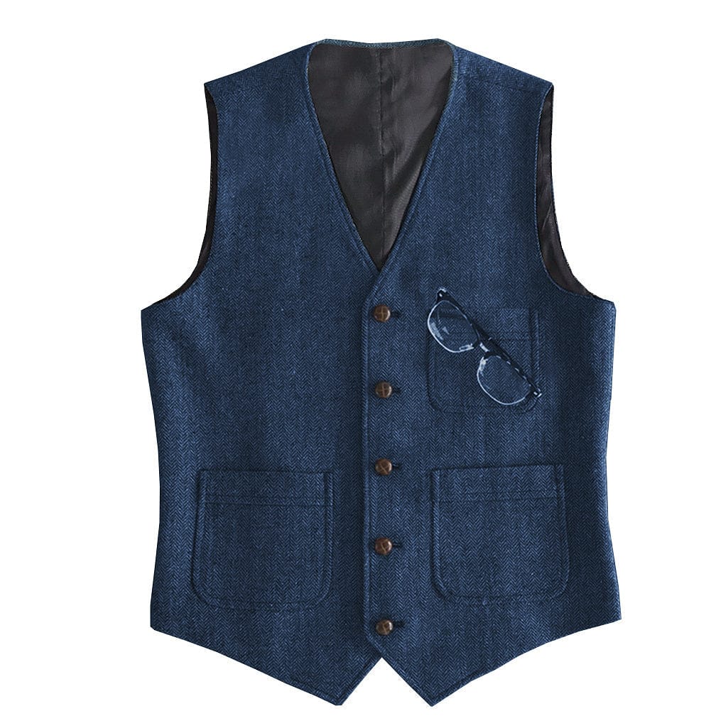Tiavllya Tiavllya Fashion Men's Slim Fit Tweed Herringbone V Neck Waistcoat