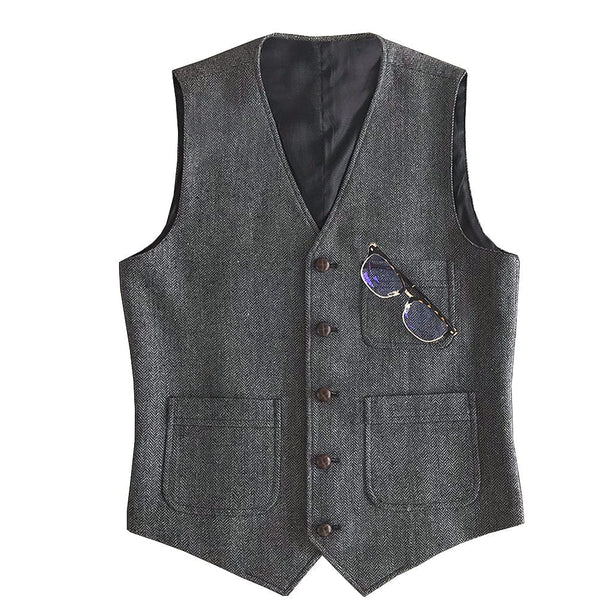 Tiavllya Tiavllya Fashion Men's Slim Fit Tweed Herringbone V Neck Waistcoat