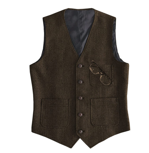 Tiavllya Tiavllya Fashion Men's Slim Fit Tweed Herringbone V Neck Waistcoat