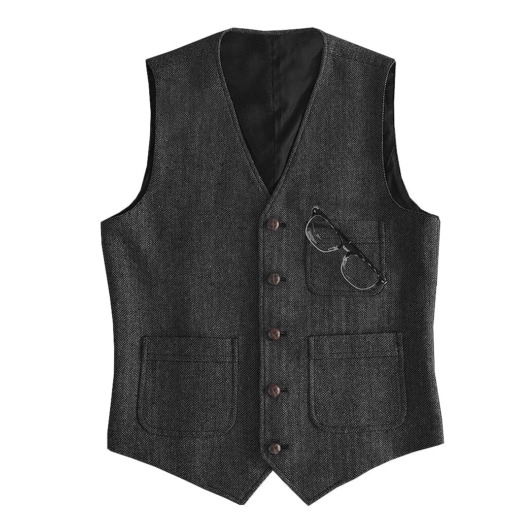 Tiavllya Tiavllya Fashion Men's Slim Fit Tweed Herringbone V Neck Waistcoat