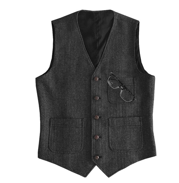 Tiavllya Tiavllya Fashion Men's Slim Fit Tweed Herringbone V Neck Waistcoat