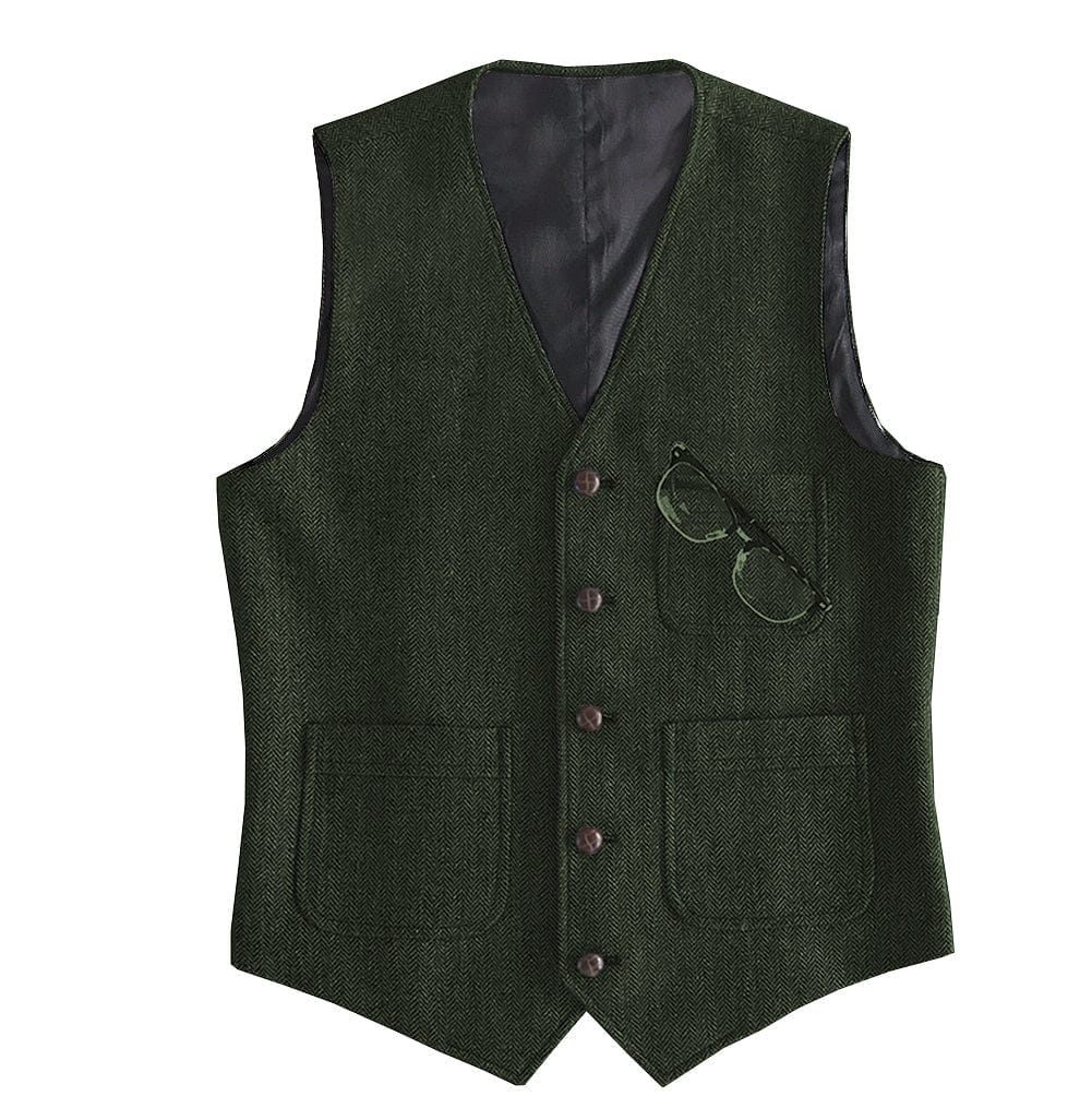 Tiavllya Tiavllya Fashion Men's Slim Fit Tweed Herringbone V Neck Waistcoat
